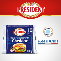 Processed Cheese Cheddar Burger 10 Slices (200G) - PrŽsident