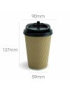 Kraft Ripple Paper Cup with Plastic Lid With Button Black (475ml)500 - HRK