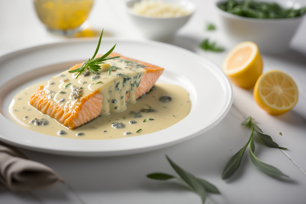 Panseared Salmon Butter Lemon Sauce