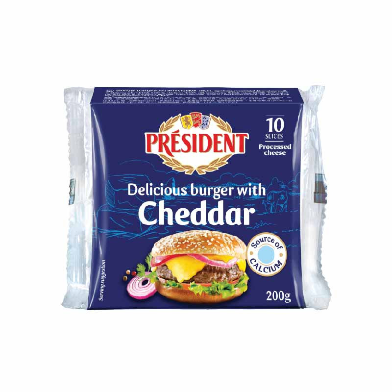 Processed Cheese Cheddar Burger 10 Slices (200G) President