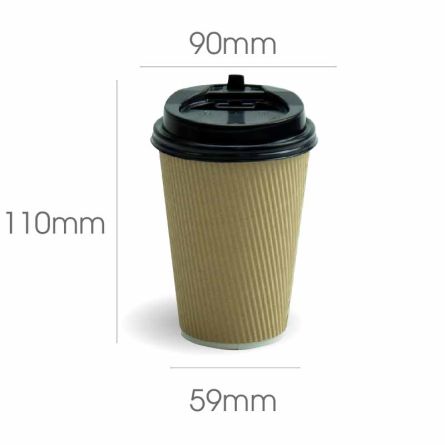 Kraft Ripple Paper Cup with Plastic Lid With Button Black (350ml)1000 - HRK