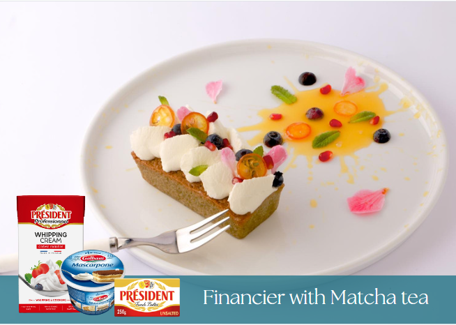 Financier with Matcha tea, light cream with sweet mint essential oil