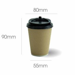 Kraft Ripple Paper Cup with Plastic Lid With Button Black (240ml)1000 - HRK